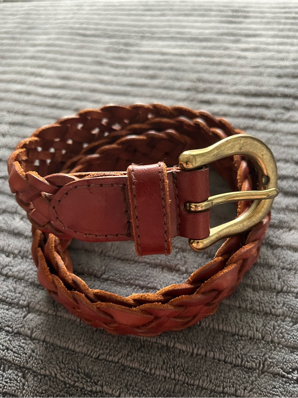 Merona Braided Leather Belt - Cognac Brown with Gold Buckle